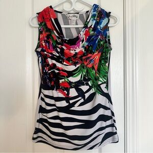 Joseph Ribkoff Multicolor Zebra Cowl neck Top